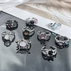 甜酷風輕奢高級感彩色鋯石不規則開口戒指女小眾輕奢時尚百搭指環