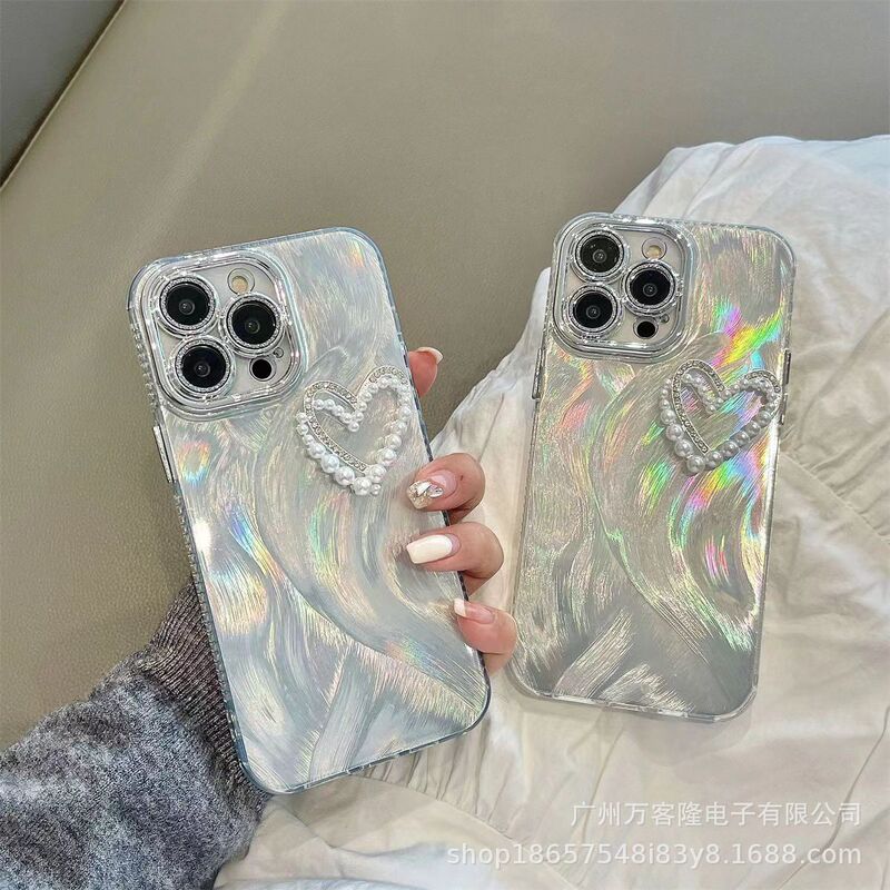 Fine-perforated feather gauze pearl double heart lens protector for OPPO RENO16/15, A7PROMAX, A6S phone case