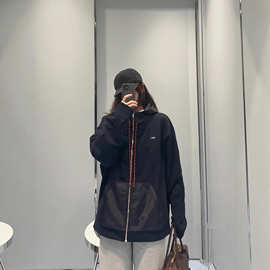 毒家现货正确版原标MU家藏青徽标拼接连帽卫衣休闲外套男女同款