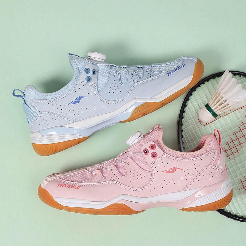 Foreign Trade Professional-Grade Badminton Shoes with Rotating Buttons for Men and Women, Non-Slip Shock-Absorbing Tennis Shoes, Lace-Free Sports Shoes