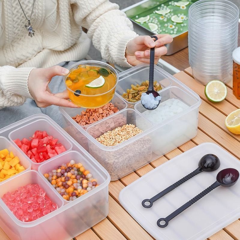 冷凍氷粉材料ボックス、氷粉屋台ツール、小物組み合わせのフルセット、密封されたコンパートメント、食品グレードの調味料ボックス|undefined