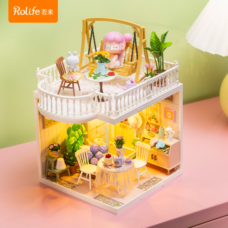 Rollife Ruo Lai Super World Terrace Expansion Package Bloques de construcción de rompecabezas Modelo de juguete Regalo para niños Mujer