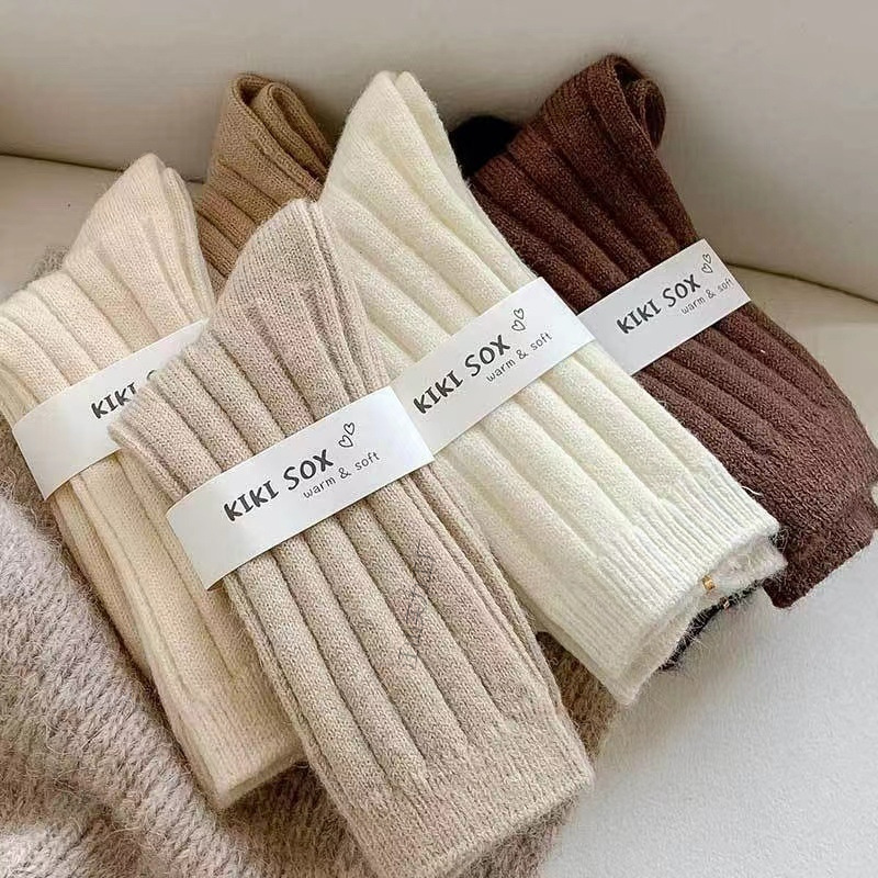 Japanese cashmere solid color woolen winter warm knee socks