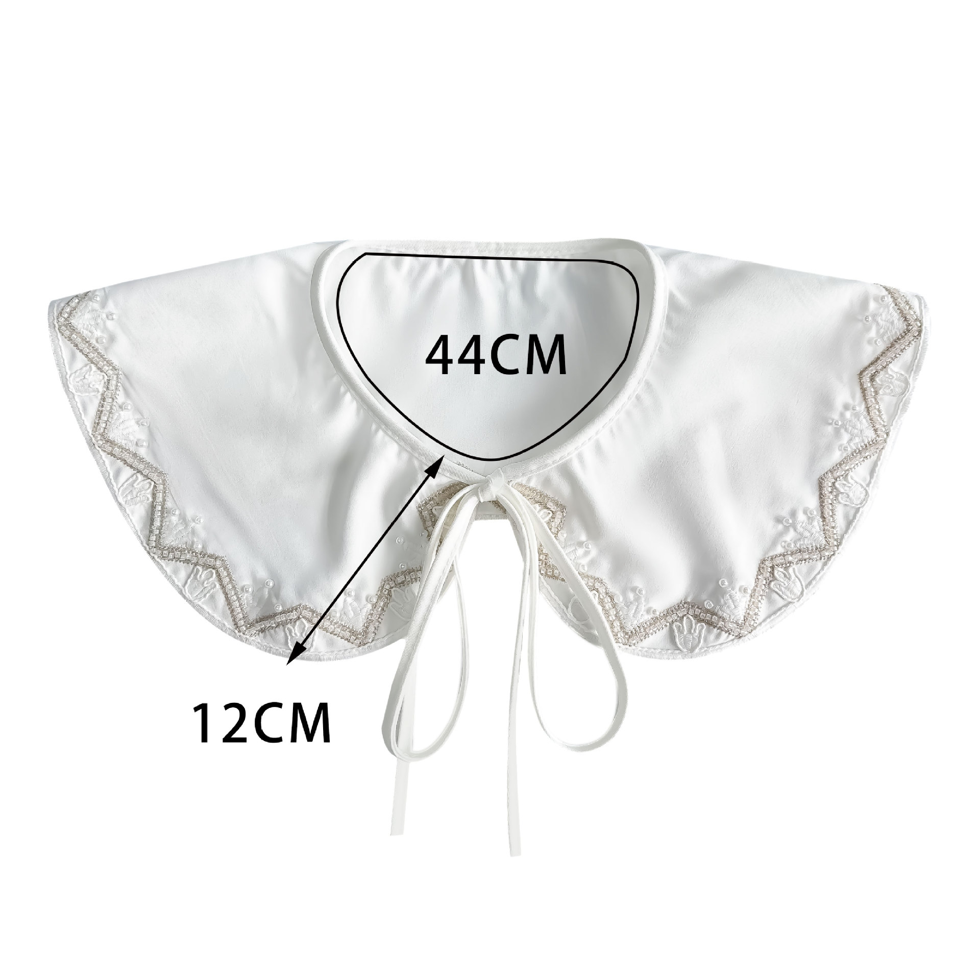 Elegante blanco falso cuello dentado bordado diseño de lazos de adornos vestidos de mujer camisa suéter accesorios otoño invierno