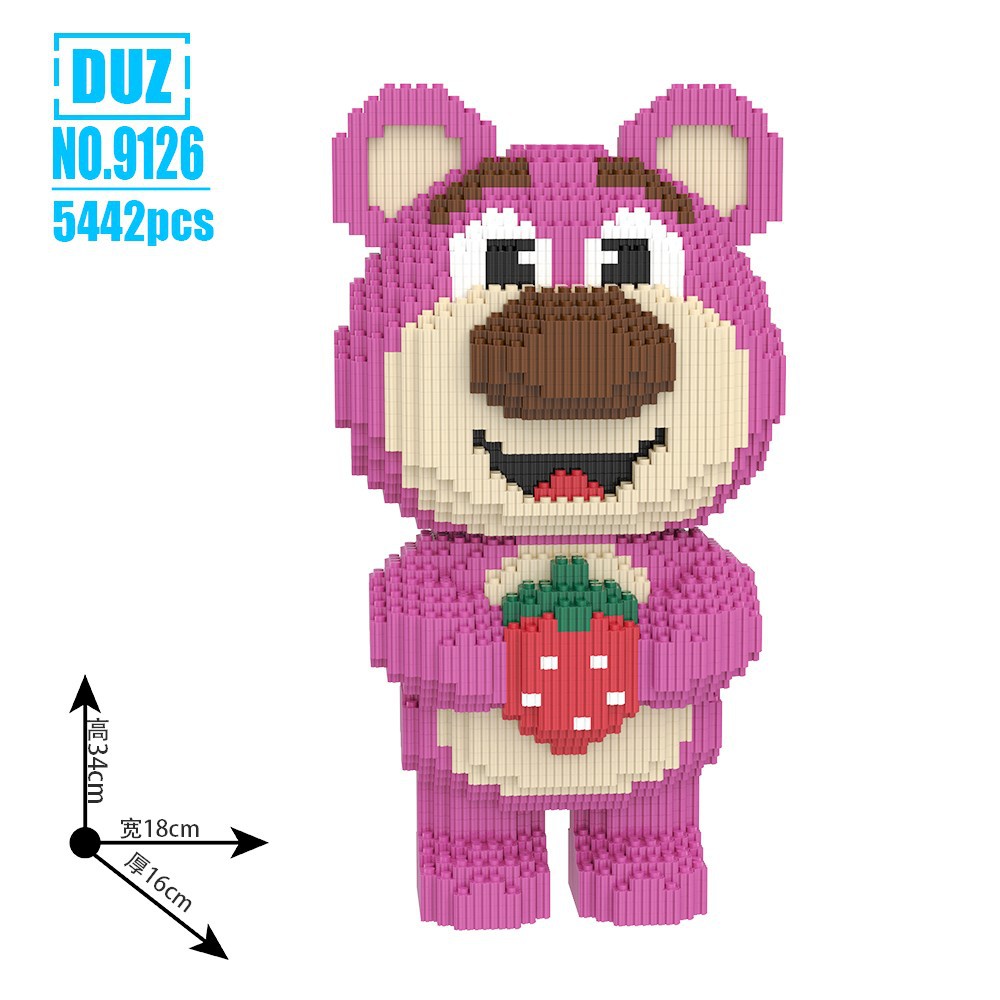 Mochila fresa oso ensamblado serie bloques de construcción juguetes educativos para niños niñas regalo cumpleaños adornos