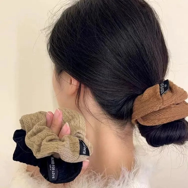 Patrón nacional retro anillo de cabello de intestino grueso tejido francés polifacé tela sólida cuerda de cabello coreana adornos de cabello de cabello de color curry para mujeres