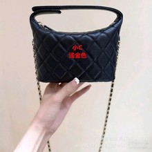 实物带LOGO新款小香风25c饭盒包鱼子酱牛皮女包菱格斜挎手拎包女