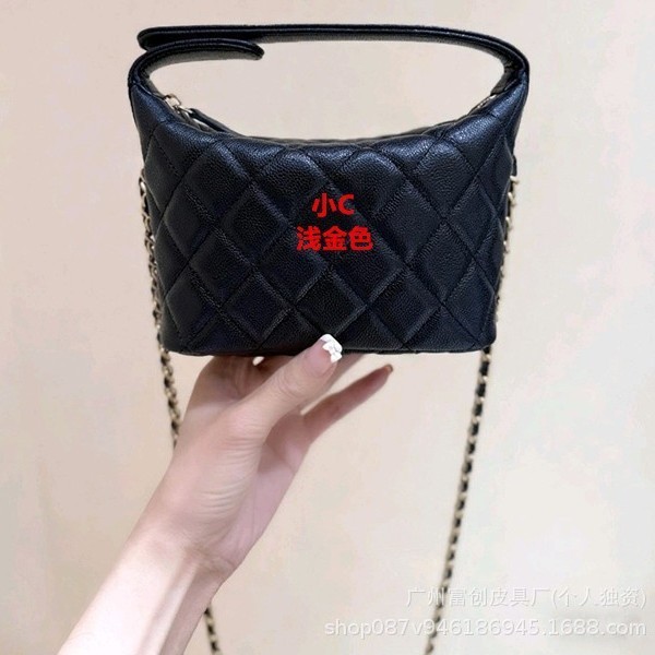 实物带LOGO新款小香风25c饭盒包鱼子酱牛皮女包菱格斜挎手拎包女|undefined