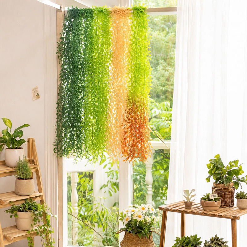 Artificial willow leaf vine wholesale, wall-mounted green plant decoration, lamp accessories Artificial willow leaf vine wholesale, wall-mounted green plant decoration, lamp accessories