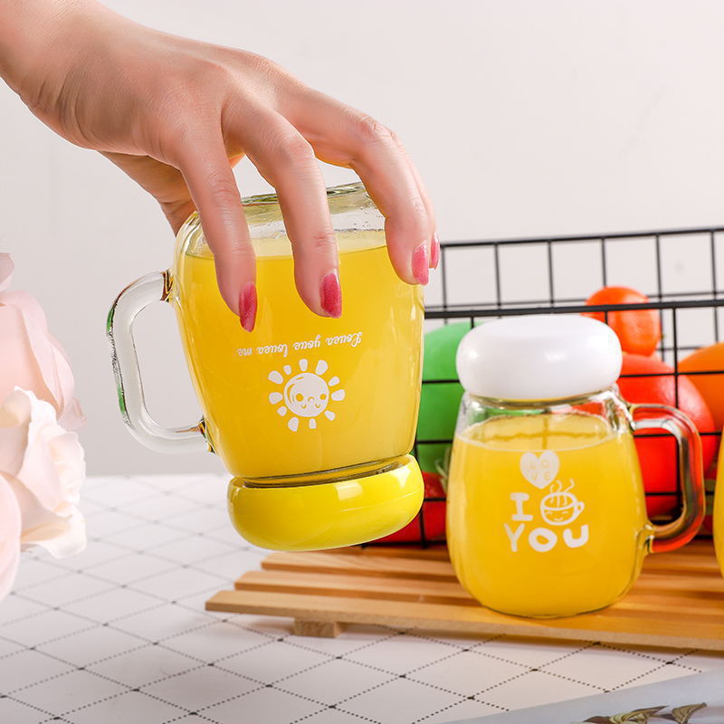 Creative Large-Belly Glass Tea Cup on-the-go Cup Festival Promotion Gift with Handle Tea Cup for Logo Printing