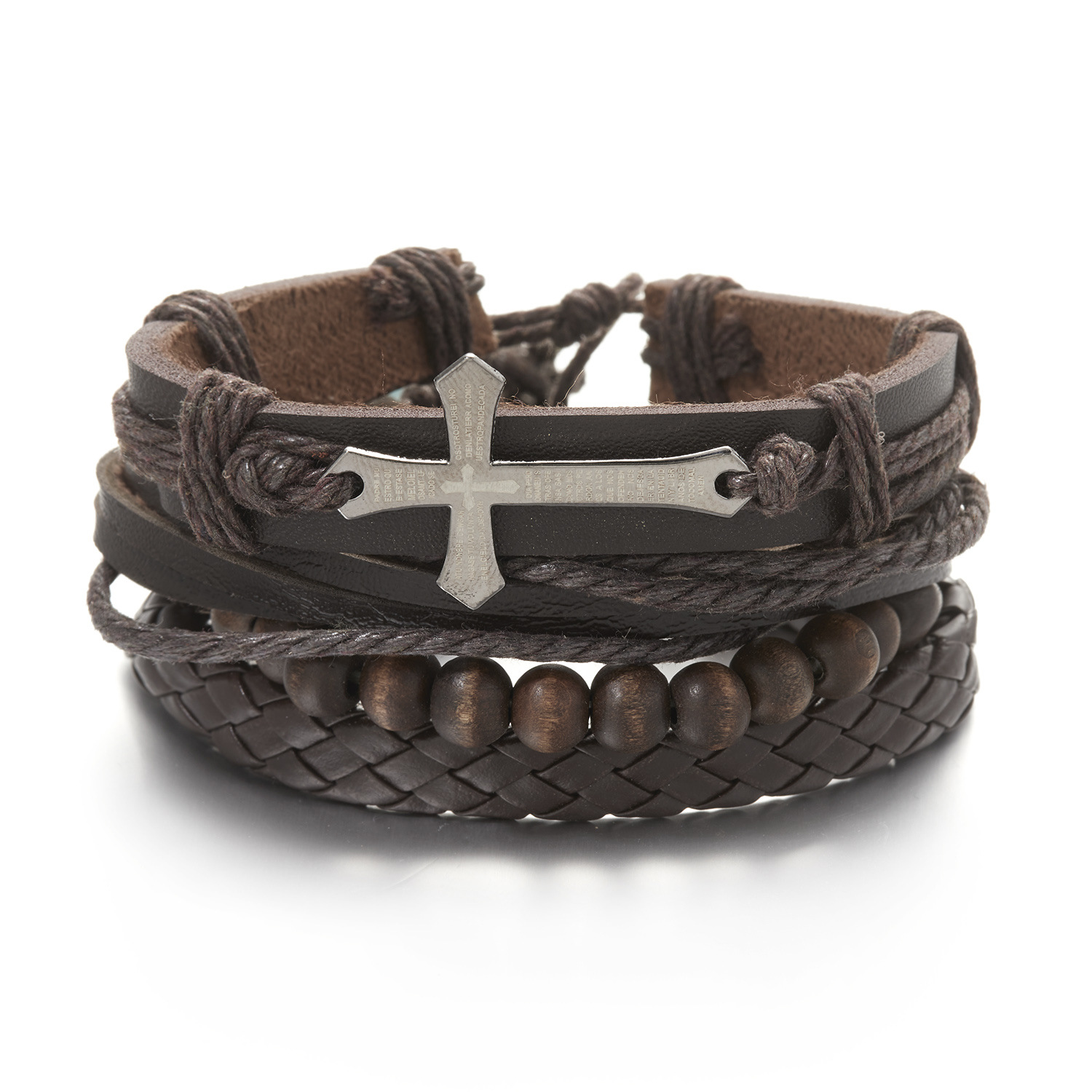 26g Weight Bracelets Classification 1 Set Quantity Daily Occasion Pu Leather Material Heart Shape Pattern Men'S Gender Knitting Design Fashion Style Fashion Heart Shape Pu Leather Knitting Men's Bracelets 1 Set 18