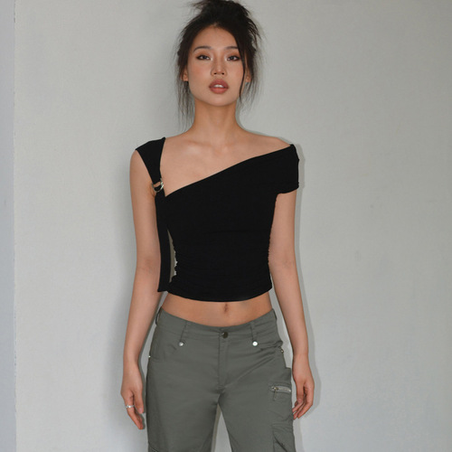 Designer Sexy Off-the-Shoulder Short-Sleeve T-Shirt for Women, Slim Fit, Figure-Skimming, Short-Sleeve Top, Women's Fashion T, Wholesale