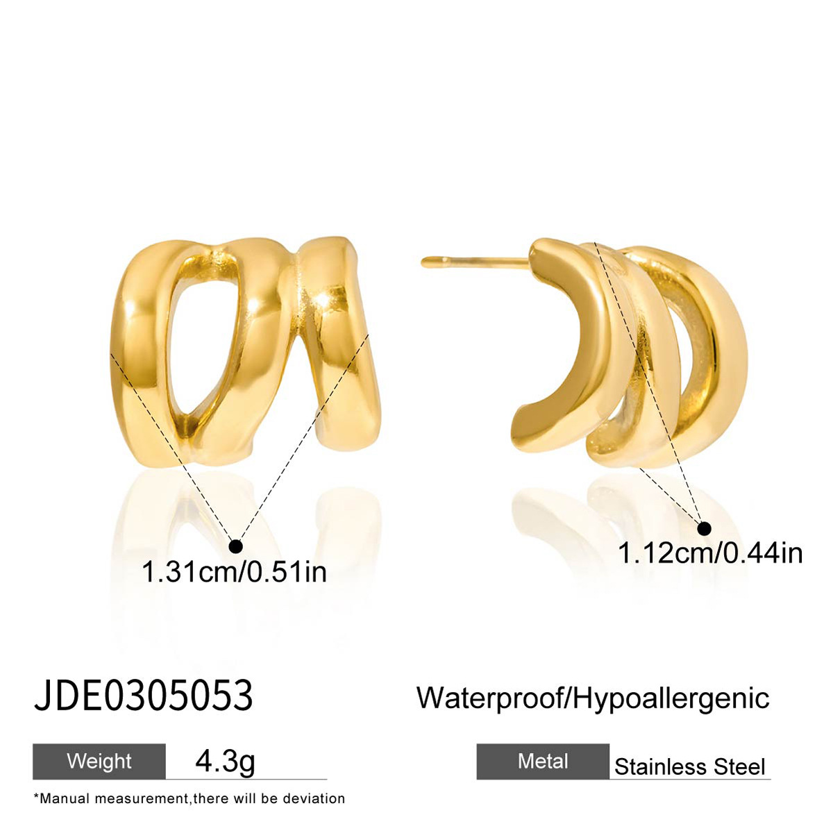 Jieding Cross-border oro 14K acero inoxidable tres capas aretes huecos de lujo ligero pendientes de alta gama joyería de acero de titanio europeo y americano mujeres