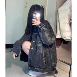 2025春秋新款酷盐系少女时尚炸街扎染牛仔外套女bf慵懒风宽松上衣