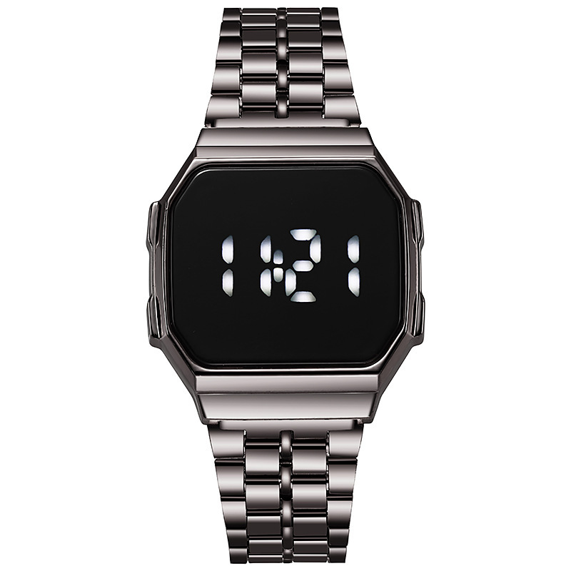 Suministro directo de fábrica metal correa de acero reloj LED cuadrado Comercio exterior moda reloj electrónico estudiante masculino y femenino toque electrónico