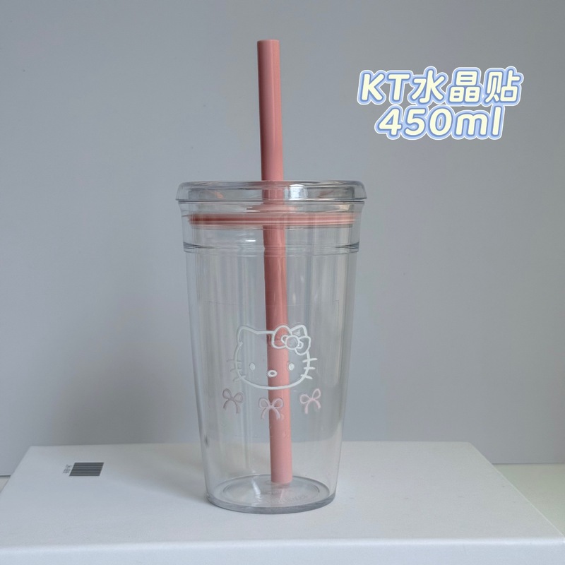 越境夏の新作、高颜值ミルクティー用小型青色プラスチックカップ、透明で多色のストロー付きコーヒーカップ、オフィス用ウォーターカップ|undefined