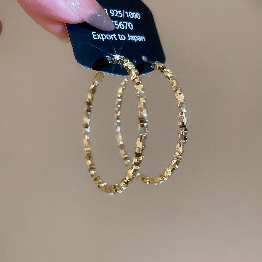 Pendientes geométricos de anillo simple de nuevo estilo transfronterizo de aguja de plata, sentido de diseño, pendientes de lujo simples y ligeros, pendientes de sentido de alta gama de moda al por mayor