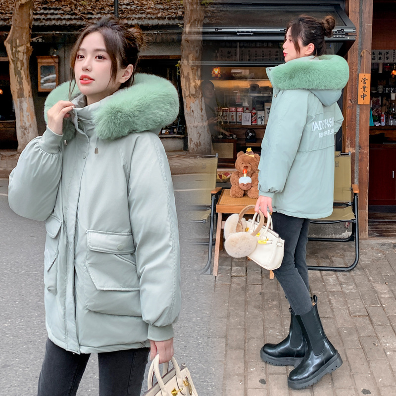 Pequeño algodón para mujeres 2025 nuevo suelto y camisa de algodón grueso chaqueta de algodón largo y medio cuello chaqueta con capuchón