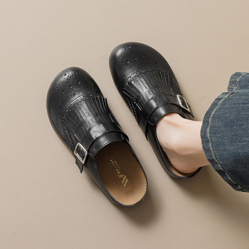 Vintage Tassel Birkenstock Shoes 559-1 Thick-Soled Closed-Toe Half-Slippers for Women Outdoor Wear Lazy Birkenstock Flats Vintage Tassel Birkenstock Shoes 559-1 Thick-Soled Closed-Toe Half-Slippers for Women Outdoor Wear Lazy Birkenstock Flats