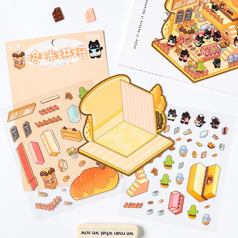 Taller Domi 3D estereoscopio paisajismo pegatinas pet diy creativo miniatura escena pegatinas de dibujos animados puzzle pegatinas impermeables transparentes