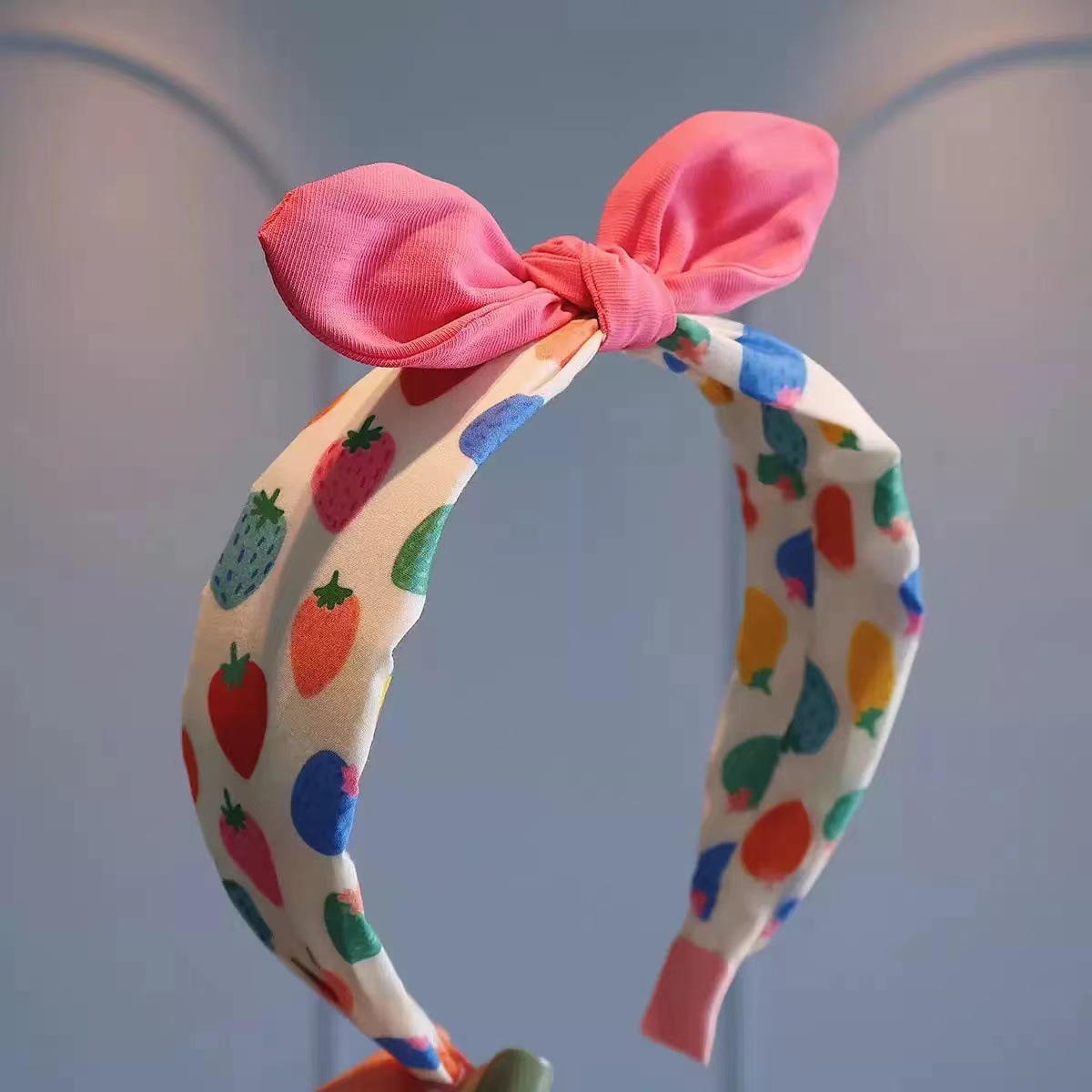 欧美草莓头窟发箍发饰跨境立体糖果色兔耳朵打结水果发箍可爱儿童