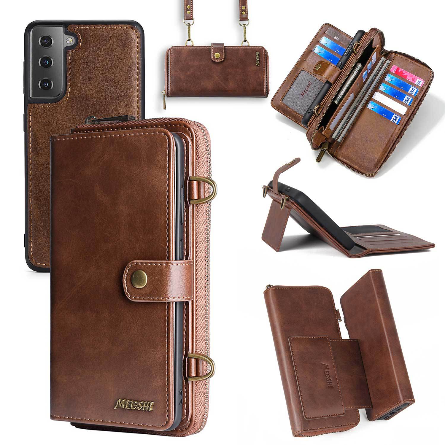 Samsung S25Ultra Diagonal Mobile Phone Case Suitable for S24 Flip Leather Case S23Fe Multi-Functional Protective Case Magnetic Suction
