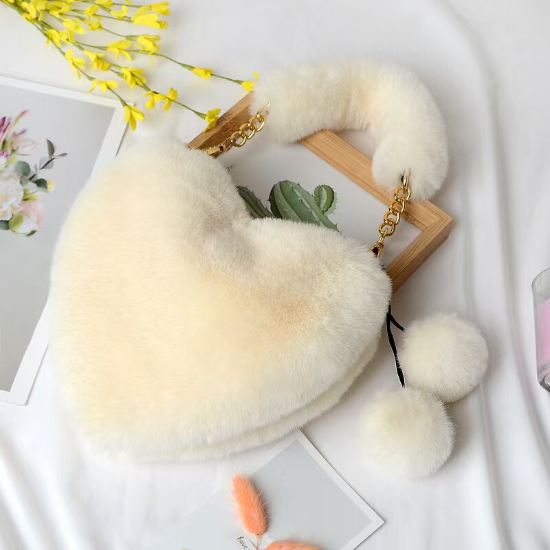 Imitation Rabbit Plush Hand-Held Love Bag, Cute and Fashionable Women's Hand-Held Heart-Shaped Bag, One-Shoulder Cross-Body Large-Capacity Coin Purse Imitation Rabbit Plush Hand-Held Love Bag, Cute and Fashionable Women's Hand-Held Heart-Shaped Bag, One-Shoulder Cross-Body Large-Capacity Coin Purse