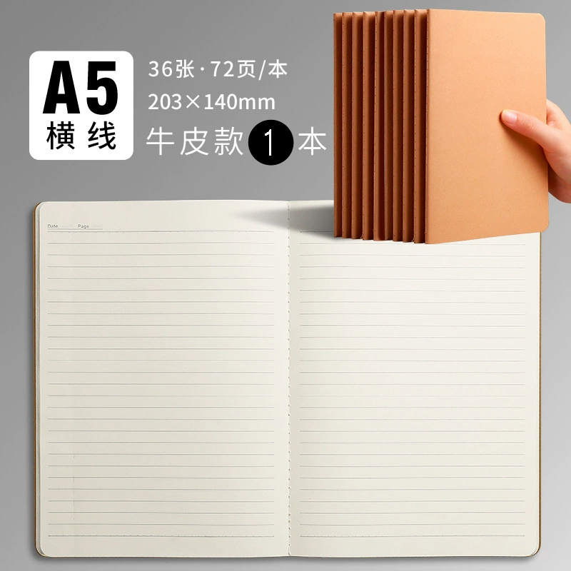 Notebook A5/B5, covers in leather/cowhide/black card — lined/blank/grid/square pages