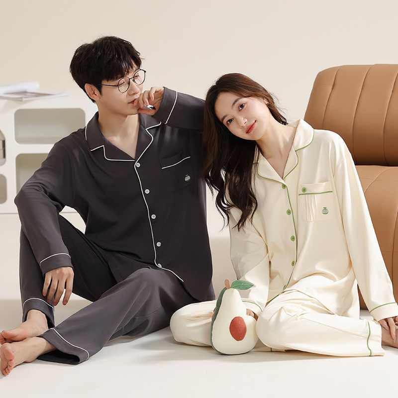 Fa Daiqi Couple Men's and Women's Autumn and Winter Cardigan Lapel Long Sleeve Trousers Button Warm Casual Spring and Autumn Home Clothes suit