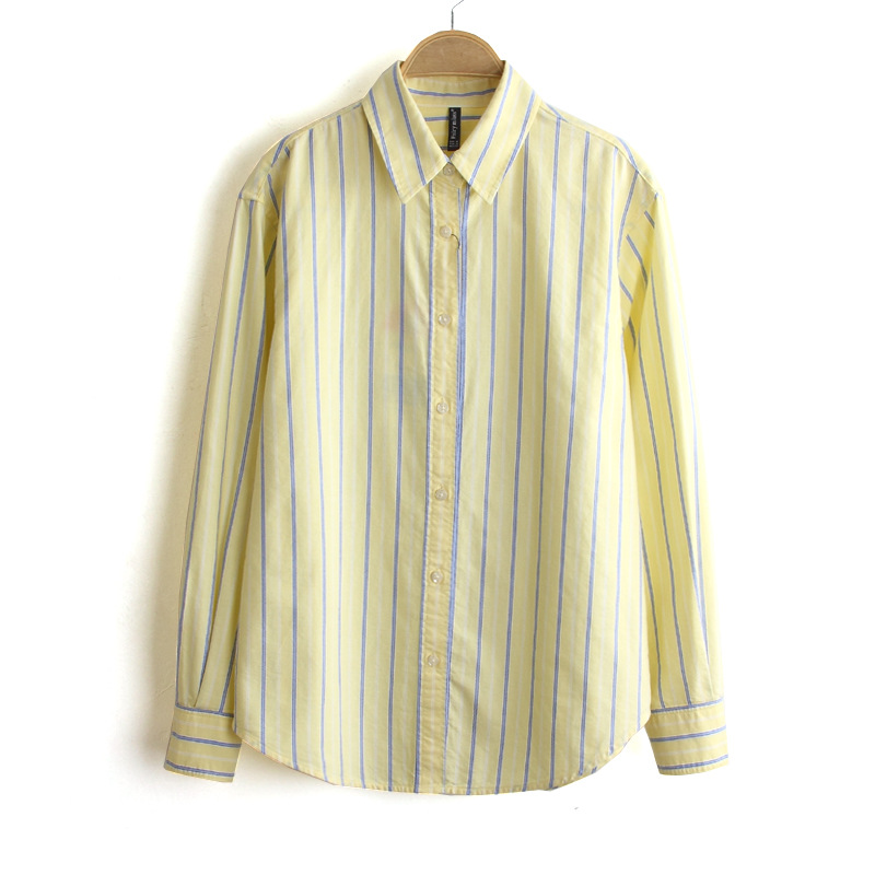 26 Spring New Collection Yarn-Dyed Colorful Vertical Striped Cotton Shirt Loose Fit Long Sleeve 3-Color Oxford Fabric Shirt for Women