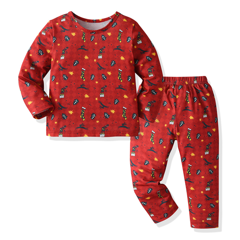 Traje de impresión de otoño e invierno pijamas de cuello redondo para niños de Navidad, ropa de hogar para bebés de dos piezas para hombres y mujeres, venta al por mayor transfronteriza