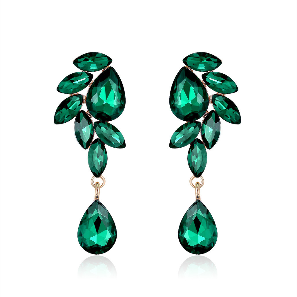 欧美时尚简约夸张气质水滴耳坠长款水晶宝石耳环合金流行耳饰批发