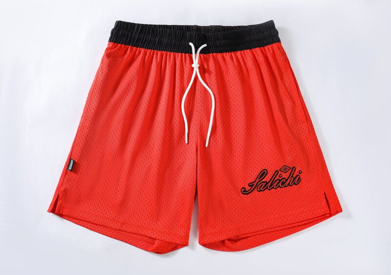 Factory wholesale 2023 new American basketball pants embroidered mesh cloth double-sided men's beach pants outside wear