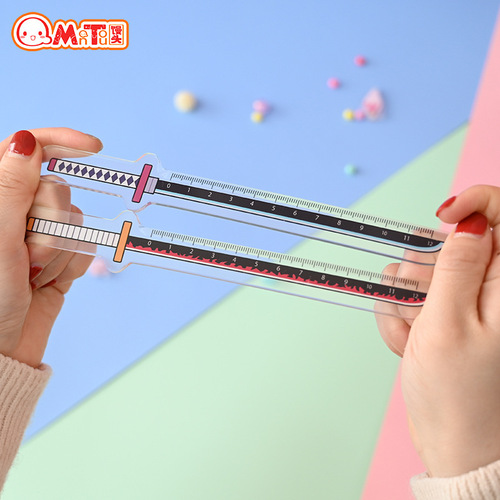 Wholesale acrylic rulers featuring Zenitsu and Nezuko-themed anime and manga weapon models and stationery items