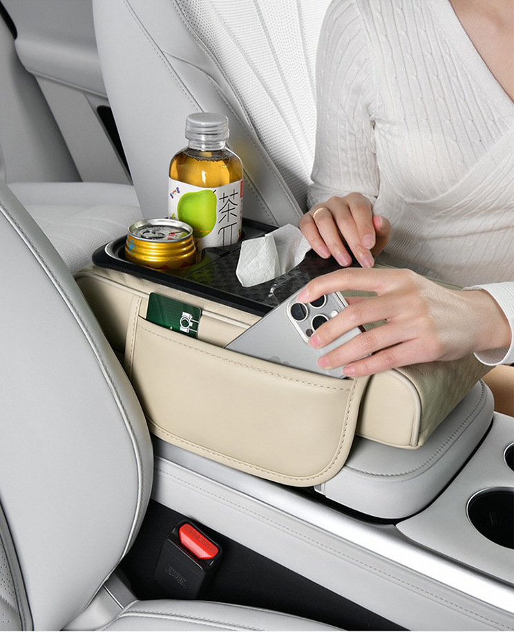Five-In-One Armrest Box Mat, Non-Slip, Universal Car Booster Pad, Water Cup Holder, Car-Mounted Multi-Functional Three-Dimensional Embossed Storage