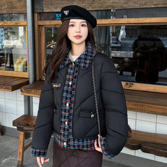 小香风彩边拼接棉服女2025冬季洋气质保暖棉衣短款小棉袄潮外套