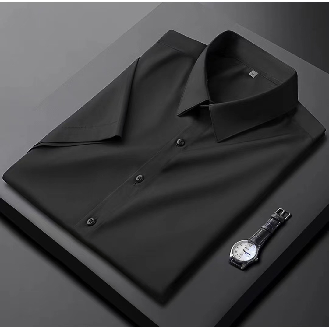Light luxury high-end short for summer slim fit and non ironing business men's oversized half sleeved work shirt_vogarts.com
