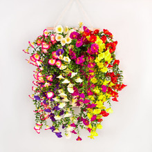 跨境壁挂塑料花尤加利牵牛花喇叭花藤条房间挂墙装饰花卉仿真花卉