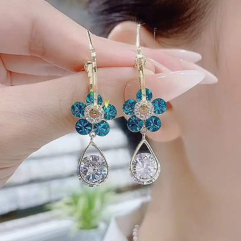 Flower Pattern Wholesale Jewelry 1 Pair Sweet Simple Style Flower Alloy Artificial Crystal Drop Earrings
