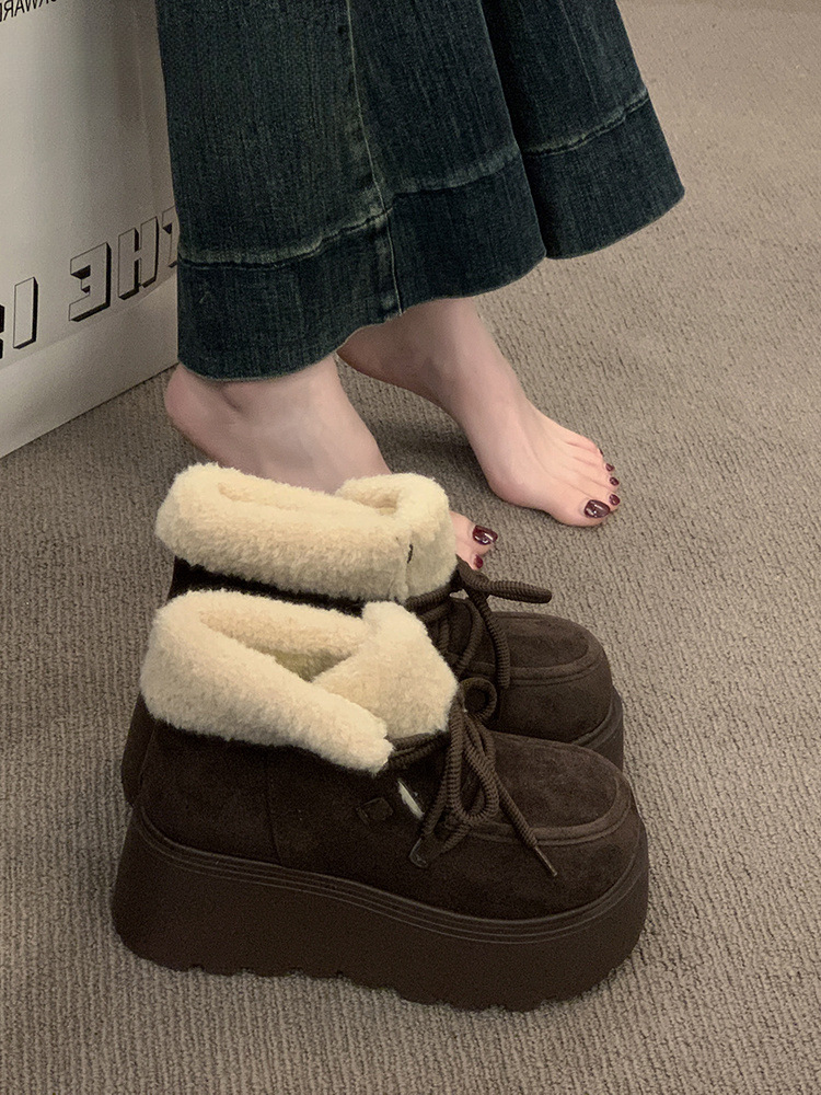 Short Thick-Soled Snow Boots For Women Winter 2025 New Fleece-Lined Thickened Height-Increasing Warm Cotton Shoes_voghion.com
