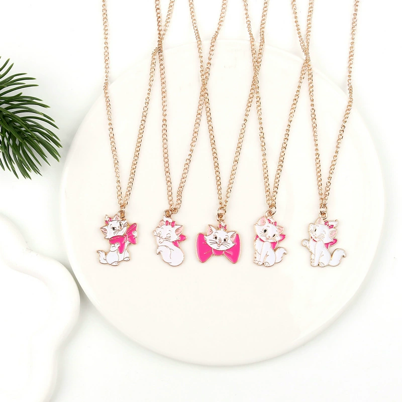 Детское ожерелье с изображением кота Мэри, мультяшная анимация, аксессуары для одежды, забавный кот, цепочка на ключицу для девочек, оптом