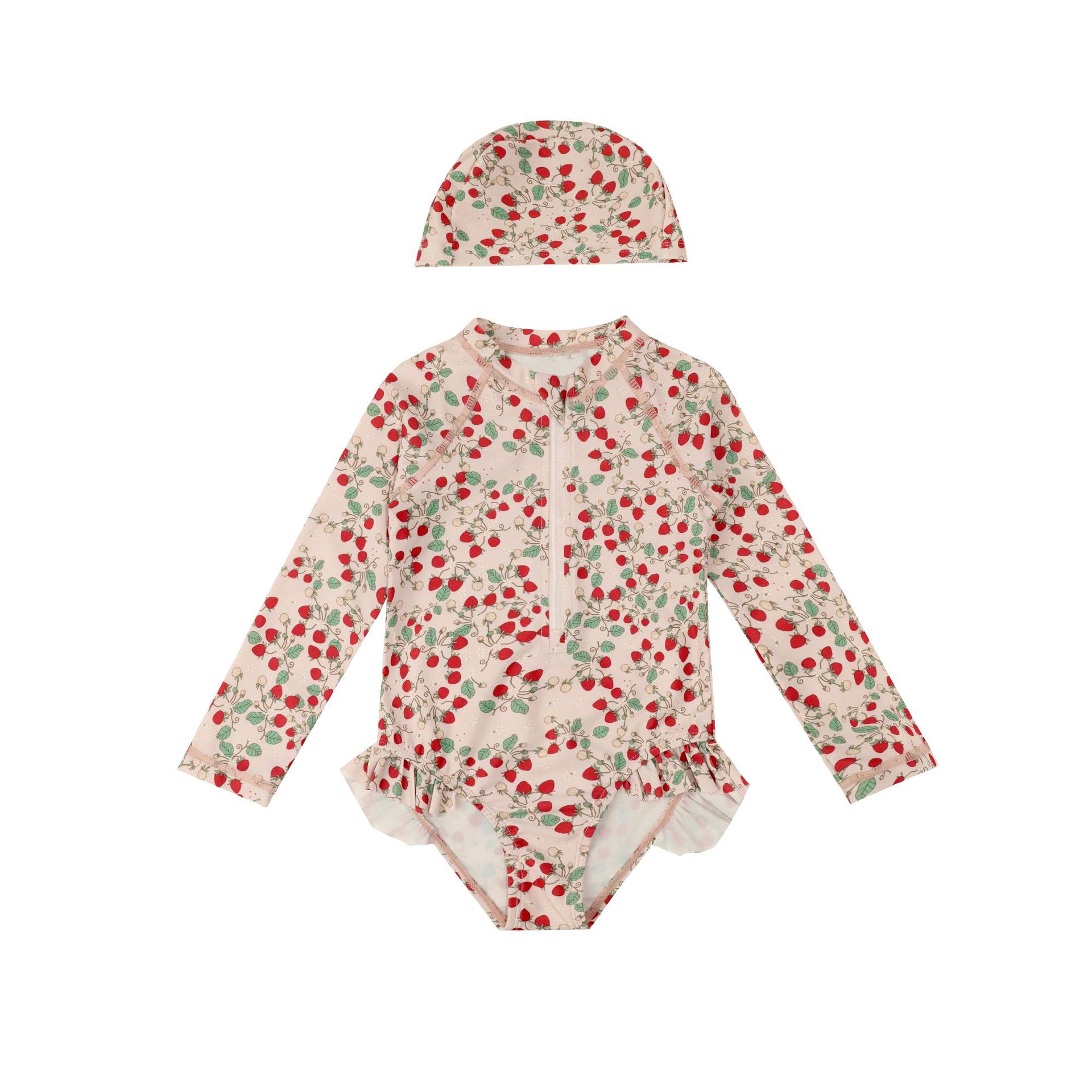 Girls' one-piece strawberry flower vine [free swimming cap of the same color]