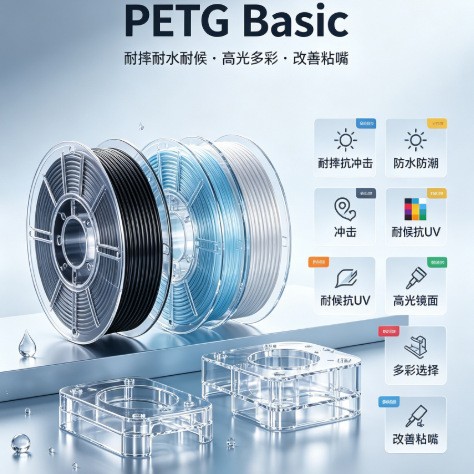 国科海纳PETG Basic耐摔耐水耐候，高光多彩，改善粘嘴