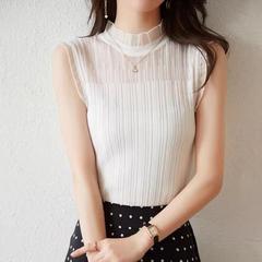 白色上衣蕾丝羊毛衫针织打底衫法式无袖吊带背心女半高领内搭西装