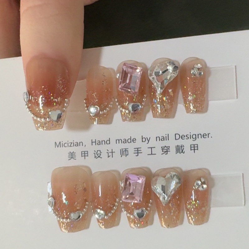 [Princess Chaebol] Full of Diamonds, Handmade Wearable Nails, Nail Patches, Manicure, Fake Nails 5024 # Shining