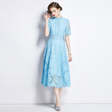 现货2025夏天欧洲站蕾丝连衣裙尺寸更新到4XL时尚百搭时尚气质