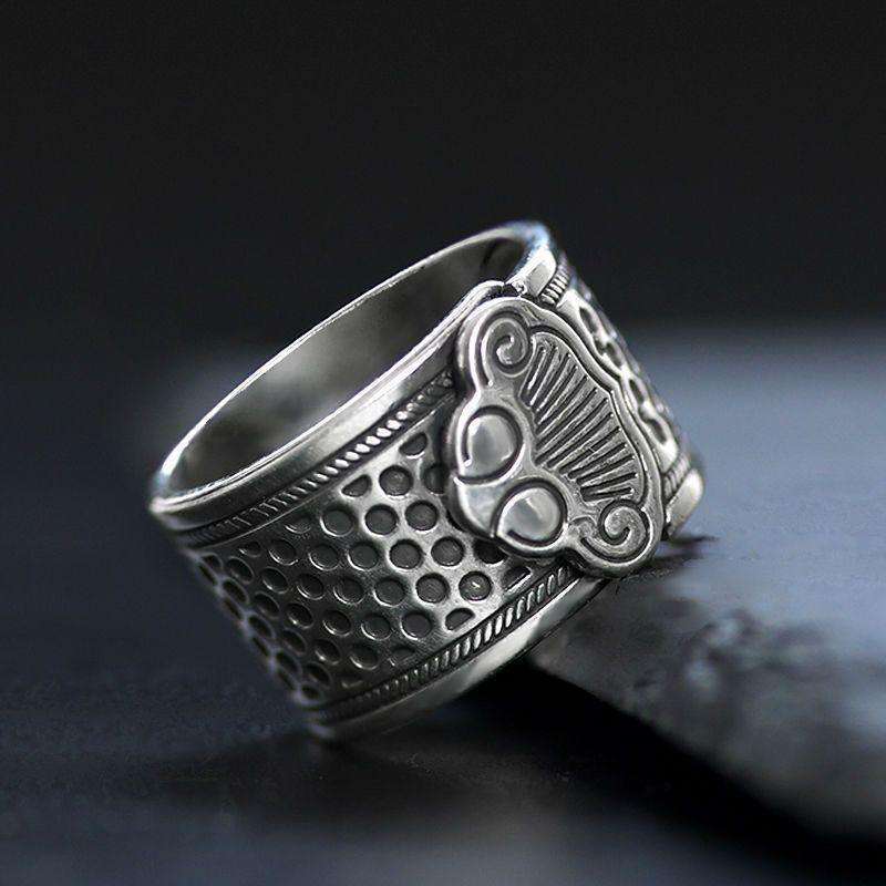 빈티지 THIMBLE 모방 실버 링 DIY 재봉 도구 손으로 만든 미끄럼 방지 자수 링 복고풍 바늘 프레스 손가락