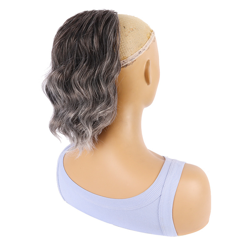 Perruque transfrontalière pour femmes européennes et américaines, gris dégradé effet vague, cheveux courts bouclés, queue de cheval à cordon, queue de cheval_voghion.com