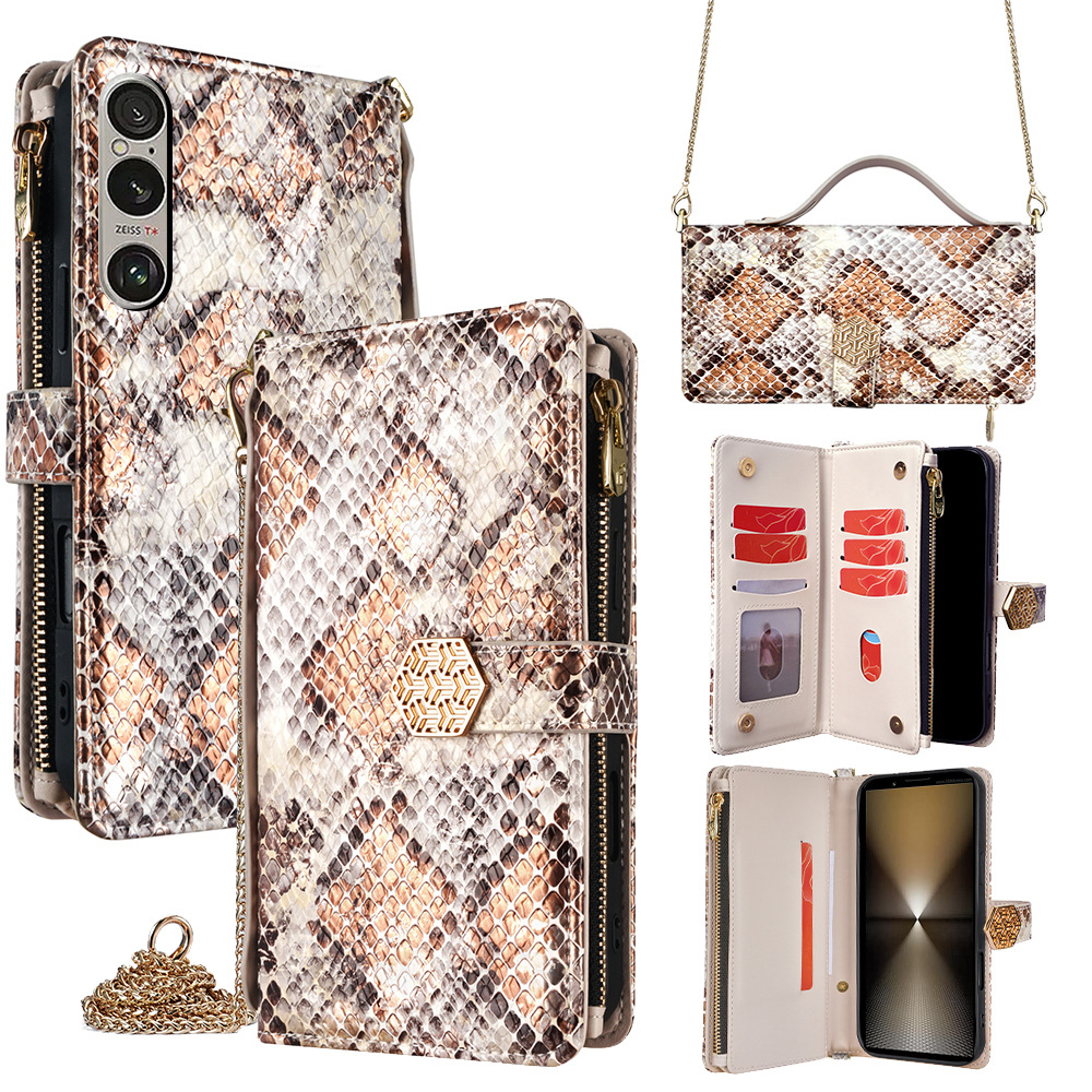 Suitable for Sony Xperia 10 Vii Mobile Phone Leather Case Sony Xperia1V Snake Pattern Hand-Held Wallet Phone Case