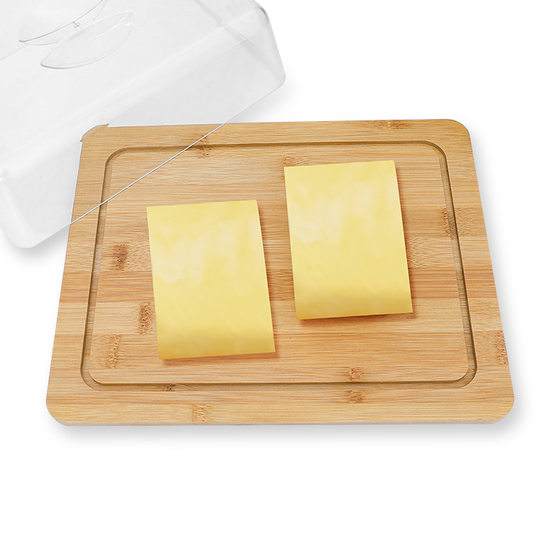 Bamboo butter box with lid Amazon popular transparent butter plate cheese cheese round storage crisper cross-border